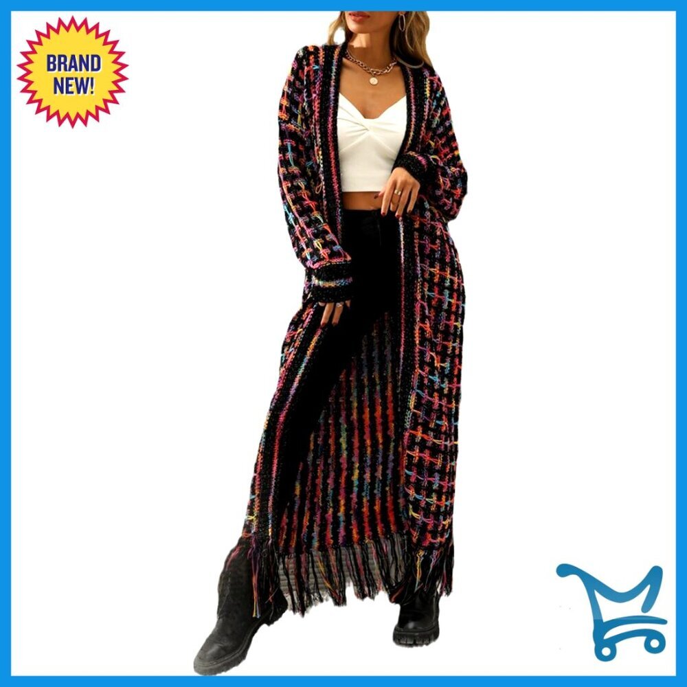 Oversized Cardigan Sweater Long Duster Boho Fringed Tassel Open Front